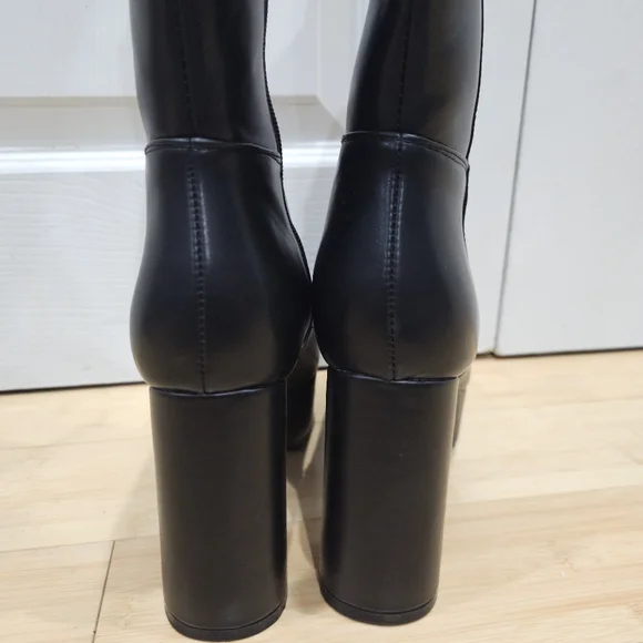 Dolls Kill Lamoda Going Under Goth Faux Leather Platform Black Wide Fit Boots 8 - Picture 5 of 15